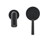 Robinet d'évier mural en laiton noir mat - Mélangeur d'eau chaude froide à rotation à 2 trous pour salle de bain - Design élégant de bec de grue pour toilettes modernes