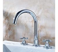 Robinet D'Évier Robinet de Lavabo de Salle Den 3 Trous Deux Poignées Montage Sur Le Pont Mélangeur Froid Et Chaud Cuve Robinet D'Évier Chrome Poli