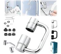 Robinet d'évier universel, aérateur de robinet d'évier rotatif à 1440°, rallonge universelle en forme de U avec rotation à 360° et 2 modes pour évier de cuisine et de salle de bain (argenté)