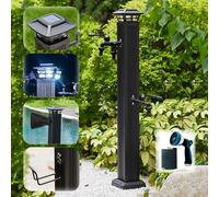 Robinet d'extérieur avec éclairage solaire, colonne d'eau, support de tuyau d'arrosage autoportant, fixation au sol, robinet d'eau antigel avec bec court et douchette (110),With Faucets-b+Spray