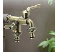 Robinet d'extérieur en laiton avec deux sorties pour machine à laver et irrigation, construction en cuivre massif, entrée de 1,27 cm, sortie de 1,9 cm, résistant aux intempéries (-20° (bronze vert)