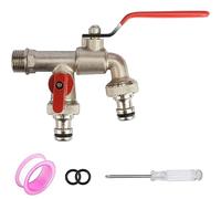 Robinet double machine à laver 1/2 pouce avec raccords de tuyau 1*bande d'étanchéité à rouleaux, raccord double et embout de tuyau Robinet à bille antigel -10℃, High Temperature Resistance 120℃