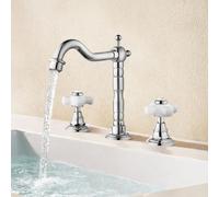 Robinet Double Poignée pour Salle de Bain 3 Trous Robinet Lave Main g1/2 Mitigeur Lavabo en Laiton,chromé