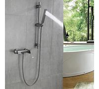 Robinet Douche 2 Sorties Robinetterie Mural Entraxe 150 avec Douchette Mitigeur Monocommande Baignoire,gris Pistolet