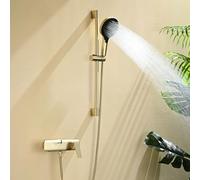 Robinet Douche avec Douchette 3 Modes Or Brossé Hauteur Réglable Robinetterie Mural Entraxe 150mm Mitigeur Cascade Baignoire