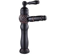 Robinet Durable en cuivre brossé Antique européen Bronze Noir sculpté diamètre du Tuyau d'entrée et de Sortie de 8 mm poignée contemporaine Grand lavabo Robinet de Salle de Bain mitigeur de lavabo