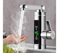Robinet électrique 3 kW - Pivotant à 360° - Avec chauffe-eau instantané - Chauffe-eau instantané - Avec affichage LED de la température - Argenté