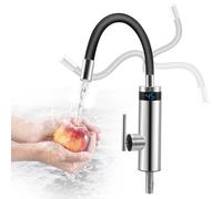 Robinet électrique de cuisine avec chauffe-eau instantané - 3000 W - Avec bec flexible et affichage de la température LCD - Robinet en silicone rotatif à 360° - Boîtier en acier inoxydable 304