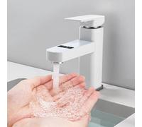 Robinet électrique de lavabo G1/2" avec 2 tuyaux, robinet d'eau chaude et électrique avec écran LED, mitigeur chaud et froid, température de 0 à 99 °C, pour salle de bain