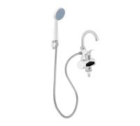 Robinet Électrique Instantané, Chauffe-3000W avec Douchette et LCD | ABS et acier inoxydable, rotation 360°, IPX4, 30-60°C, écran LCD, double sortie, cordon 1,1m, argent
