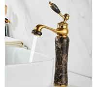 Robinet en jade de style européen en marbre chaud et froid Bassin de comptoir en cuivre surélevé et allongé, jade noir doré trois jade