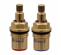 Robinet en laiton Cartouche à disque céramique de valve du robinet Quart de tour G1/2" X 50mm x 12mm Longueur de cannelure 20 dents pour robinet de cuisine, salle de bain et douche (Red and Blue)