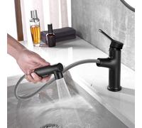 Robinet extensible pour salle de bain - Noir - Mitigeur monocommande avec douchette 3 modes - Extensible - Pour salle de bain
