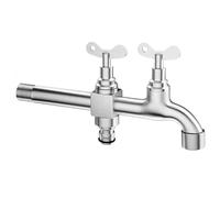 Robinet Exterieur Jardin avec Serrure et Clé, Robinet Exterieur avec Double Bec, Acier Inoxydable, avec Buse Anti-Eclaboussures et Buse de Lavage de Voiture(9cm/3.6in)