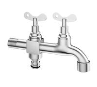 LMXRYPD Robinet Exterieur Jardin avec Serrure et Clé, Robinet Exterieur avec Double Bec, Acier Inoxydable, avec Buse Anti-Eclaboussures et Buse de Lavage de Voiture(4cm/1.6in)