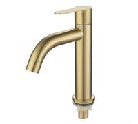 Robinet froid simple en acier inoxydable 304 brossé doré pour lavabo de salle de bain, lavabo, salle de bain, design moderne et élégant (S)