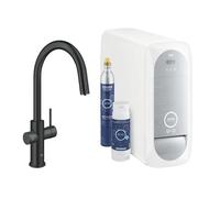 Grohe Blue Home Mitigeur monocommandé pour évier Starter Kit, portée 219mm, bec en C, avec fonction filtre et refroidissement, extractible, 31541KS0, Couleur: velvet noir