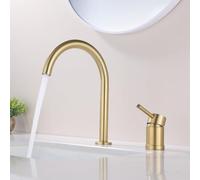 Robinet Lavabo 2 Trous Rotatif 360° Mitigeur Lave Main pour Salle de Bain Robinet Col de Cygne en Acier Inoxydable,or Brossé