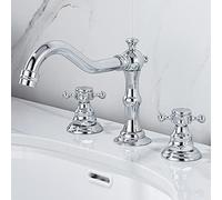 Robinet Lavabo 3 Trous, Mitigeur Lavabo Double Manette Split Mitigeur Lavabo Eau Froide et Chaude Laiton Robinet pour Lavabo Salle de Bain-Chrome