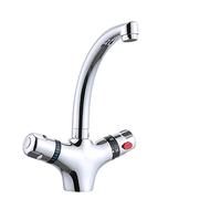 Robinet Lavabo avec 2 Poignées et Acier Inoxydable Tube de Sortie Laiton Thermostatique Robinet Mélangeur Laiton Plein Mitigeur Salle de Bains pour Cuisine, Chambre à Coucher