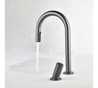 Robinet Lavabo avec Douchette 2 Trous Mode Double Robinet Salle Bain Sur Plan Col de Cygne Mitigeur Lave Main,gris Pistolet