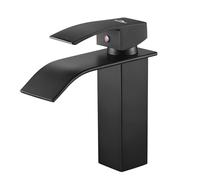 Robinet Lavabo Cascade Noir, MISE À NIVEAU Moderne Mitigeur Salle de Bain, Robinetterie Grand Bec Carré en Laiton, Eau Chaude et Froide Disponible