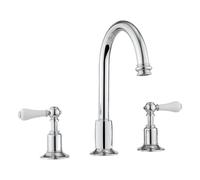Robinet lavabo Crosswater Belgravia - haut - 3 trous - poignées blanches - bonde - chrome BL135DPC_LV