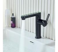 Robinet Lavabo Extensible Noir Robinet Salle Bain Indicateur Températur LED | Robinet de Lavabo LakeBayMZC Douchette Extensible, Mitigeur Monocommande avec 2 Types de Jets pour Lavabos de Salle de Bains