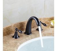 Robinet Lavabo Mitigeur de Lavabo 3 Trous en Laiton Vintage Robinet de Salle de Bains Double Levier Robinet de Salle de Bains Poignée Double Croisée Noire