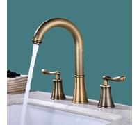 Robinet Lave Main 3 Trous, Arc Haut Pivotant À 360° Mitigeur Lavabo Salle de Bain, Robinet en Laiton en deux Parties,antique