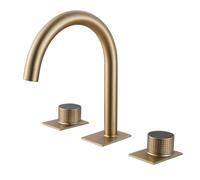 Robinet Lave Main pour Salle de Bain Col de Cygne Robinet Salle Bain Sur Plan 2 Boutons Mitigeur Lavabo de Laiton,Or Brossé