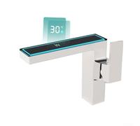 Robinet LED avec affichage numérique intelligent - Lumière d'ambiance - Robinet d'évier de salle de bain pour lavabo d'eau chaude et froide avec indicateur de température (blanc)