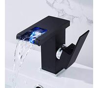 Robinet LED Cascade Noir Moderne à Levier Unique pour Lavabo - Monotrou En Cuivre pour Salle De Bain Et Toilettes, Eau Chaude Et Froide