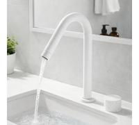 Robinet Mélangeur 2 Trous Lavabo Rotation 360° Robinet Salle de Bain Col de Cygne Mitigeur Lave Main g1/2,Blanc