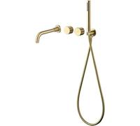 Robinet Mélangeur De Bain Coealed Mural 2 Futions Chaud Et Froid en Laiton Robinet De Bain Mélangeur De Type Divisé avec Douche à Main, Brushed Gold