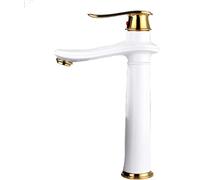 Robinet Mélangeur De Lavabo De Salle De Bain Rétro Robinet à Levier Unique E Robinet De Lavabo Robinet De Lavabo De Salle De Bain à Trou Unique Chaud Et Froid, White+Gold, High