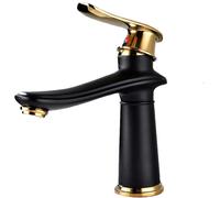 Robinet Mélangeur De Lavabo De Salle De Bain Rétro Robinet à Levier Unique E Robinet De Lavabo Robinet De Lavabo De Salle De Bain à Trou Unique Chaud Et Froid, Black Gold, Short