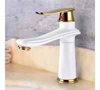 Robinet Mélangeur Rétro Salle De Bain Sin Robinet Mélangeur De Salle De Bain Robinet Mélangeur De Lavabo Monotrou en Laiton Eau Chaude Et Froide, White+Gold, Short