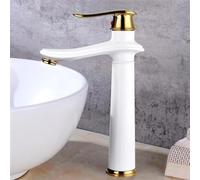 Robinet Mélangeur Rétro Salle De Bain Sin Robinet Mélangeur De Salle De Bain Robinet Mélangeur De Lavabo Monotrou en Laiton Eau Chaude Et Froide, White+Gold, High