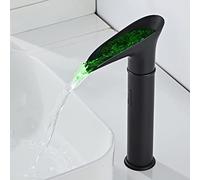 Robinet mitigeur à capteur pour salle de bain - Robinet cascade d'eau chaude et froide avec changement de couleur LED - Robinet d'évier sans contact