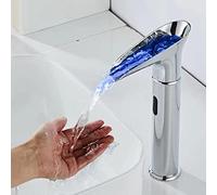 Robinet mitigeur à capteur pour salle de bain - Robinet cascade d'eau chaude et froide avec changement de couleur LED - Robinet d'évier sans contact