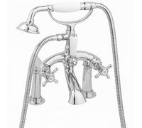 Robinet mitigeur autoportant pour baignoire et douche - Style traditionnel avec pommeau et tuyau - Robinet de salle de bain en laiton monté sur le pont