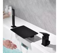 Robinet Mitigeur Bain-Douche Trois Trous Effet Cascade Laiton Noir Eau Chaude Et Froide