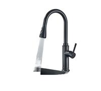 Robinet mitigeur chaud et froid en Nickel brossé, 1 pièce, robinet de cuisine extractible, bec pivotant à 360 degrés, pulvérisateur à débit monté sur le pont, grue mélangeur monotrou(Black B)