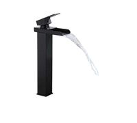 Robinet mitigeur chaud et froid monté sur comptoir cascade, en laiton chromé, grue d'évier noire(Long)