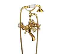 Robinet Mitigeur de Baignoire/Douche Mural Style Vintage En Laiton à Double Poignée avec Douchette Intégrée Couleur Or