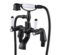 Robinet Mitigeur de Baignoire Traditionnel, Luckyhome Robinet Mitigeur de Bain et Douche Victorien avec Douchette à Main (Noir)