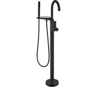 Robinet Mitigeur De Bain-Douche Autoportant, Poignée À Double Commande, Ensemble De Douche Sur Pied Avec Étagère, Robinet À Bouton Encastré De Style Boîte（Black）