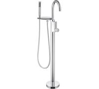 Robinet Mitigeur De Bain-Douche Autoportant, Poignée À Double Commande, Ensemble De Douche Sur Pied Avec Étagère, Robinet À Bouton Encastré De Style Boîte（Chrome）