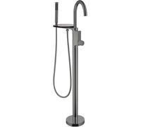 Robinet Mitigeur De Bain-Douche Autoportant, Poignée À Double Commande, Ensemble De Douche Sur Pied Avec Étagère, Robinet À Bouton Encastré De Style Boîte（Gun Gray）